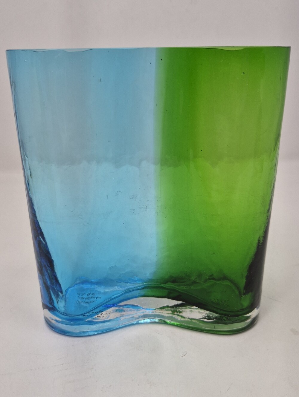 Southern Living at Home Art Glass Hand Blown Vase Blue Green Abstract Modern 7in